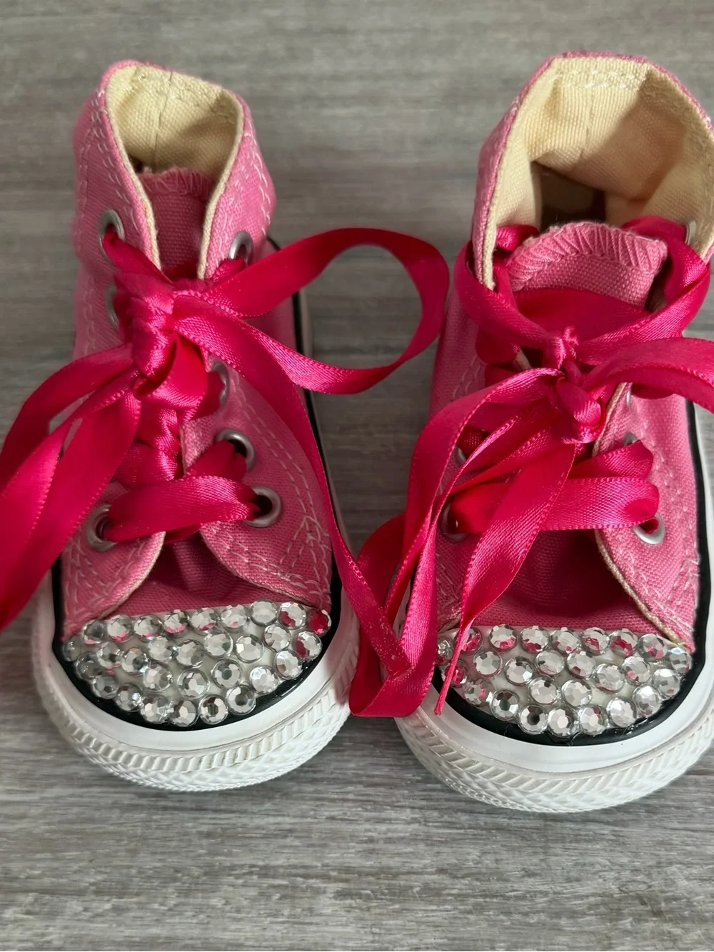 Converse Bedazzled Rhinestone Hot Pink High-Top Infant Tie Sneakers 2